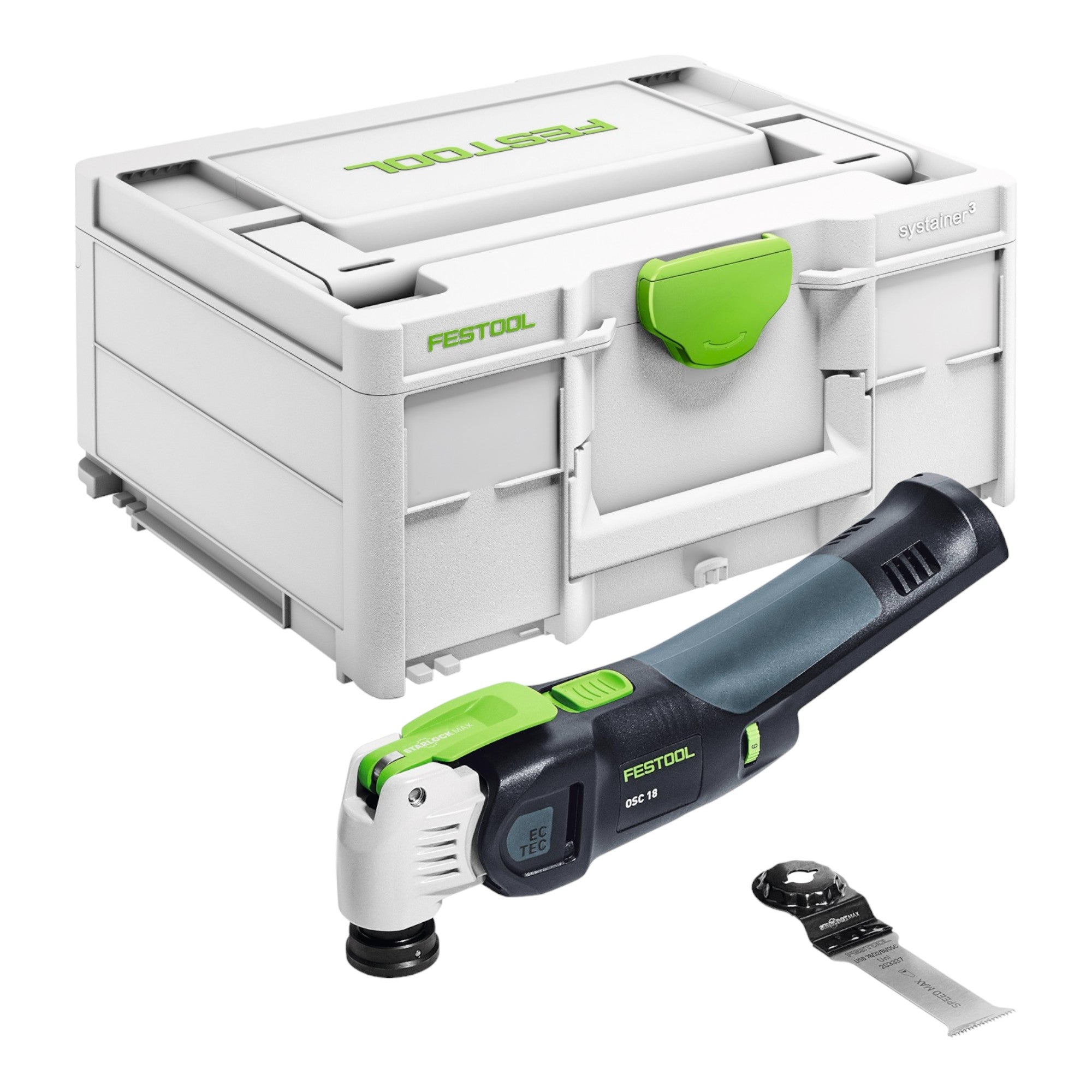 Festool VECTURO OSC 18 E Basic Akku Oszillierer 18 V Starlock Max Brushless 1x Akku 8 0 Ah Schnellladegeraet Systainer 1 - toolbrothers