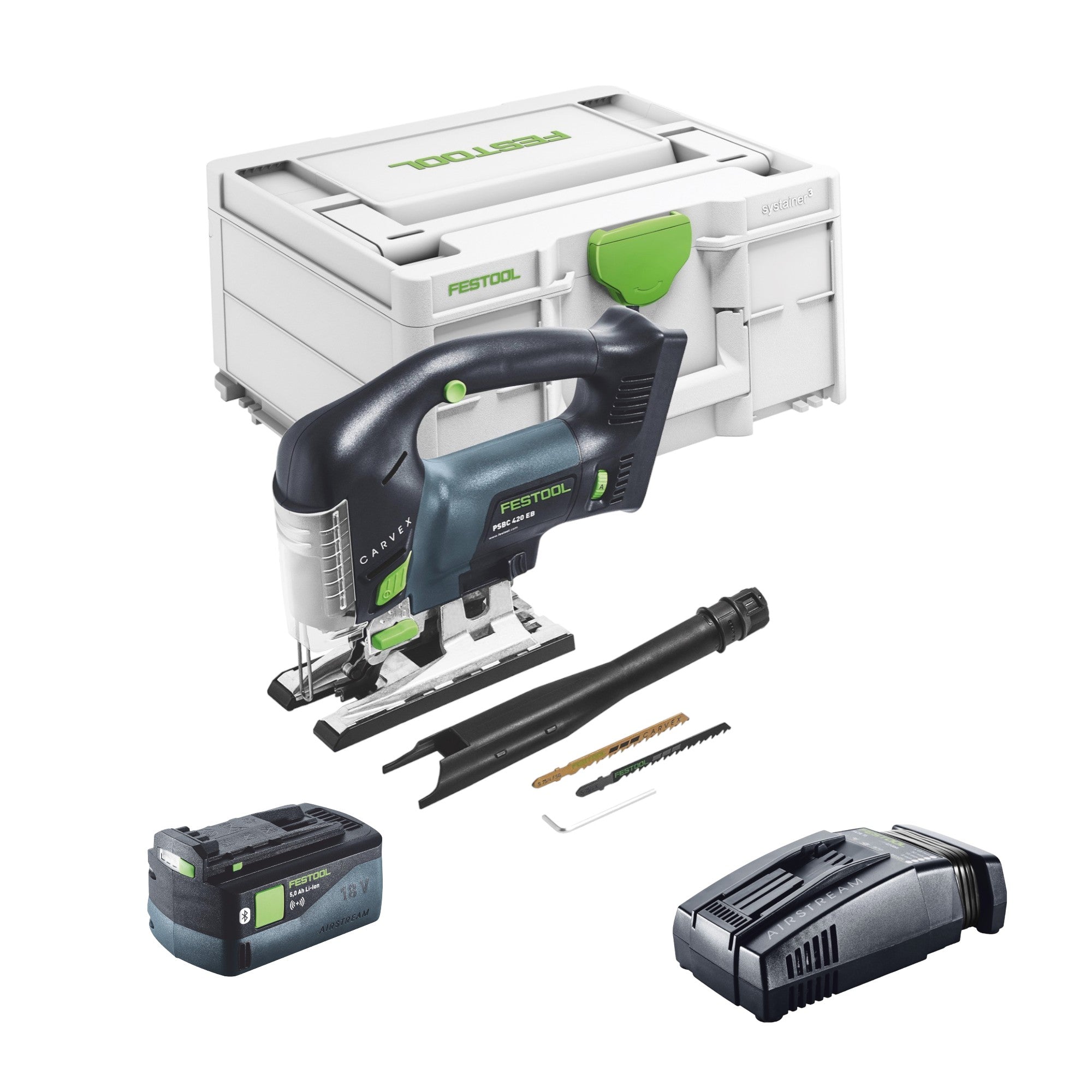 Festool CARVEX PSBC 420 EB Basic Akku Pendelstichsaege 18 V 120 mm Brushless 1x Akku 5 0 Ah Schnellladegeraet Systainer 0 - toolbrothers