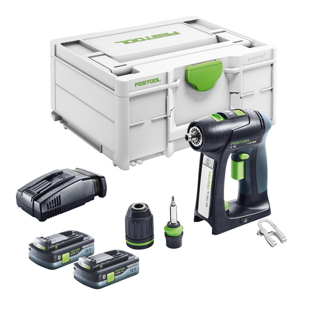 Festool C 18 Basic Trapano avvitatore a batteria 18 V 45 Nm Brushless + 2x batteria 4,0 Ah + caricabatteria rapido + Systainer