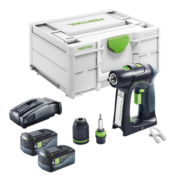 Festool C 18 Basic Trapano avvitatore a batteria 18 V 45 Nm Brushless + 2x batteria 5,0 Ah + caricabatteria rapido + Systainer