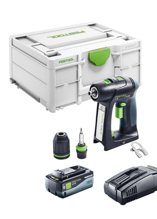 Festool C 18 Basic Perceuse-visseuse sans fil 18 V 45 Nm Brushless + 1x batterie 8,0 Ah + chargeur rapide + Systainer