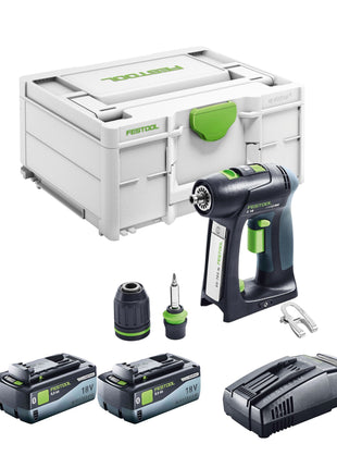 Festool C 18 Basic Akku Bohrschrauber 18 V 45 Nm Brushless + 2x Akku 8,0 Ah + Schnellladegerät + Systainer