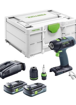 Festool T 18+3 Basic Perceuse-visseuse sans fil 18 V 50 Nm Brushless + 2x batterie 4,0 Ah + chargeur rapide + Systainer