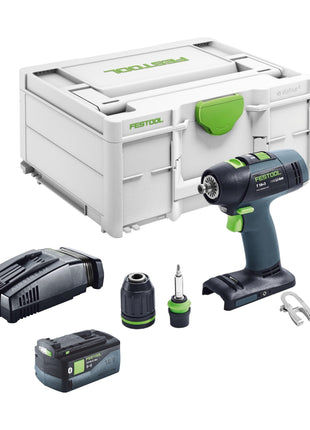 Festool T 18+3 Basic akumulatorowa wiertarko-wkrętarka 18 V 50 Nm bezszczotkowa + 1x akumulator 5,0 Ah + szybka ładowarka + systainer