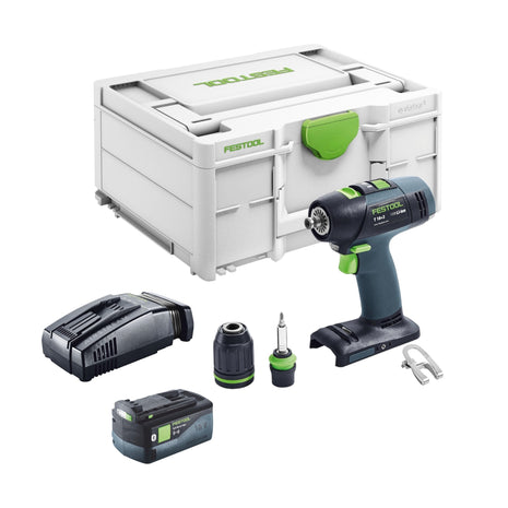 Festool T 18+3 Basic Akku Bohrschrauber 18 V 50 Nm Brushless + 1x Akku 5,0 Ah + Schnellladegerät + Systainer