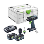 Festool T 18+3 Basic Perceuse-visseuse sans fil 18 V 50 Nm Brushless + 2x batterie 5,0 Ah + chargeur rapide + Systainer