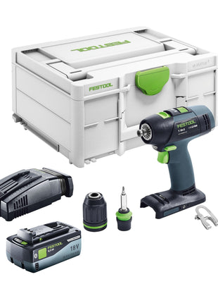 Festool T 18+3 Basic akumulatorowa wiertarko-wkrętarka 18 V 50 Nm bezszczotkowa + 1x akumulator 8,0 Ah + szybka ładowarka + systainer