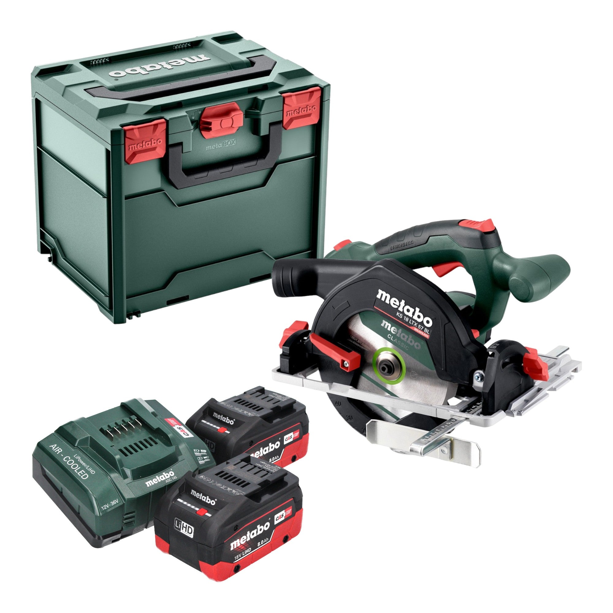 Metabo KS 18 LTX 57 BL Akku Handkreissaege 18 V 57 mm 611857810 2x LiHD Akku 8 0 Ah Ladegeraet Metabox 0 - toolbrothers