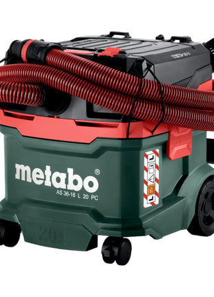 Metabo AS 36 18 L 20 PC bezprzewodowy odkurzacz do pracy na mokro/sucho 36 V ( 2x 18 V ) 20 L + 2x akumulator LiHD 8,0 Ah - bez ładowarki