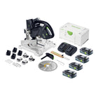 Festool SYMC 70 EB-Basic SYMMETRIC Akku Leistensäge 36 V ( 2 x 18 V ) 216 mm + 4x Akku 4,0 Ah + Doppelladegerät + Systainer