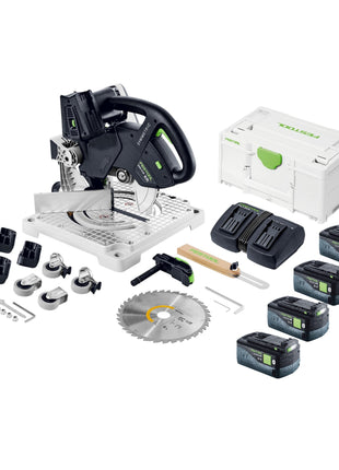 Festool SYMC 70 EB-Basic SYMMETRIC Scie à plinthes sans fil 36 V ( 2 x 18 V ) 216 mm + 4x batterie 5,0 Ah + chargeur double + Systainer