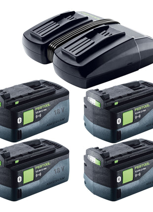 Festool SYMC 70 EB-Basic SYMMETRIC Scie à plinthes sans fil 36 V ( 2 x 18 V ) 216 mm + 4x batterie 5,0 Ah + chargeur double + Systainer