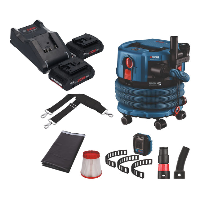 Bosch GAS 18V-12 MC Aspiratore professionale a batteria BITURBO Brushless + 2x batteria ProCore 4,0 Ah + caricabatterie + accessori