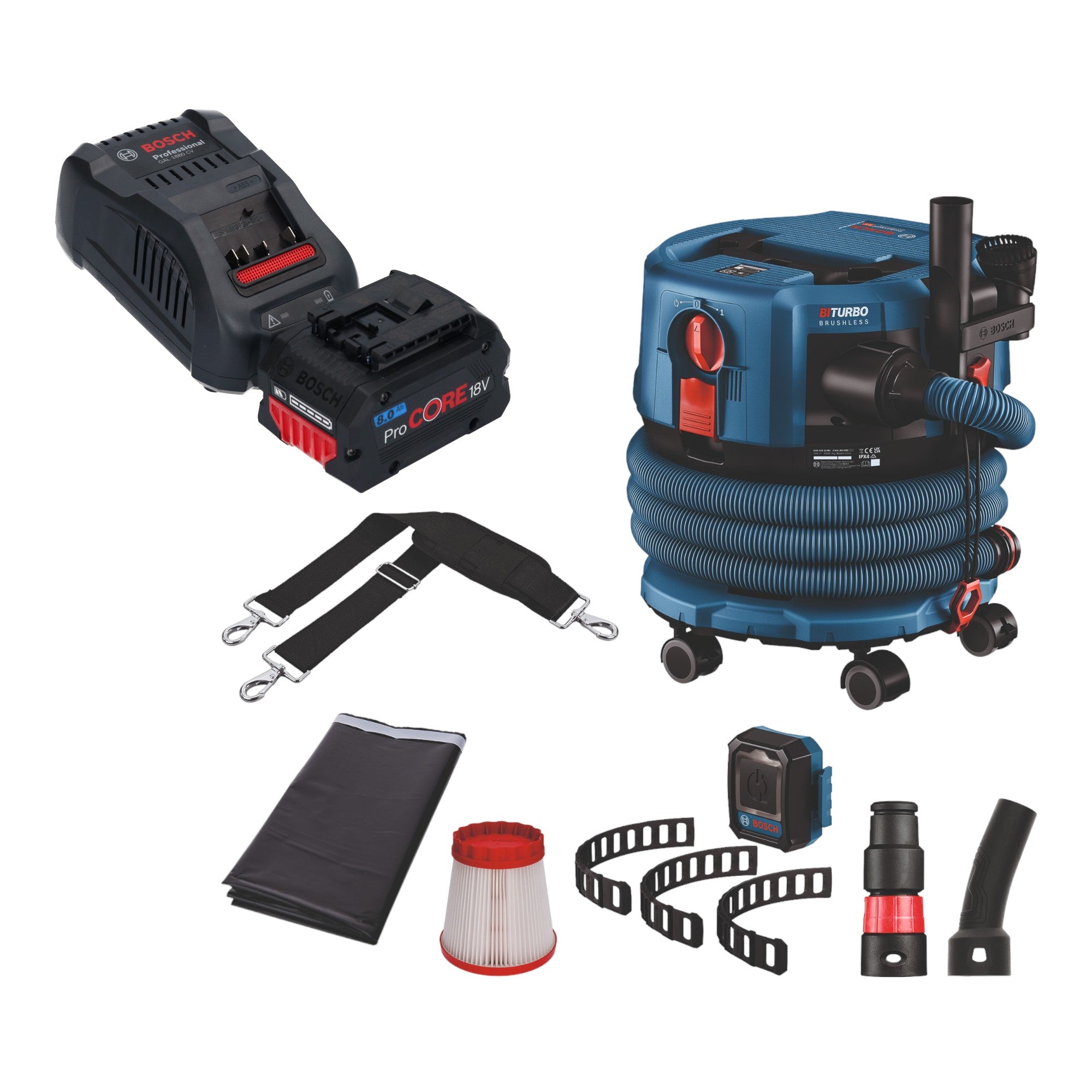 Bosch GAS 18V 12 MC Professional Akku Staubsauger BITURBO Brushless 1x ProCore Akku 8 0 Ah Schnellladegeraet Zubehoer 0 - toolbrothers