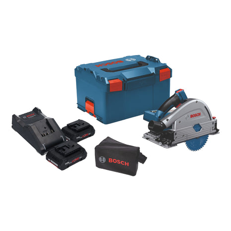 Bosch GKT 18V-52 GC Sega ad immersione professionale a batteria 18 V 140 mm BITURBO Brushless + 2x batteria ProCore 4,0 Ah + caricabatterie + modulo di connettività + L-Boxx