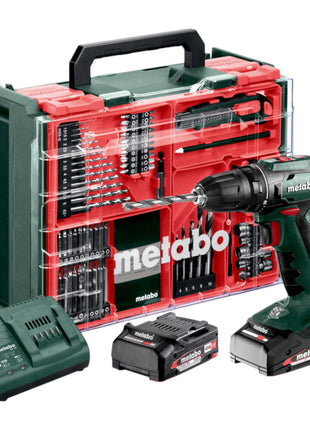 Metabo BS 18 set taladro/destornillador inalámbrico 18 V 48 Nm (602207710) + 2x baterías 2,0 Ah + cargador + taller móvil 74 piezas + maletín