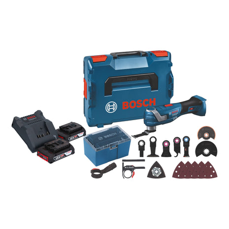 Bosch GOP 18V-34 Professional Multicortadora a batería 18 V Starlock Plus + 2x baterías 2,0 Ah + cargador + 17 accesorios + L-Boxx