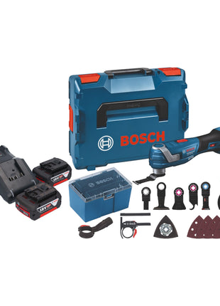 Bosch GOP 18V-34 Professional Akku Multi Cutter 18 V Starlock Plus + 2x Akku 5,0 Ah + Ladegerät + 17 tlg. Zubehör + L-Boxx