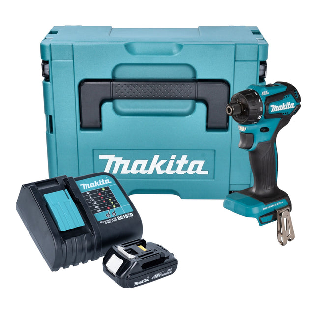 Makita DDF 083 SY1J Trapano avvitatore a batteria 18 V 40 Nm 1/4'' brushless + 1x batteria ricaricabile 1,5 Ah + caricabatterie + Makpac