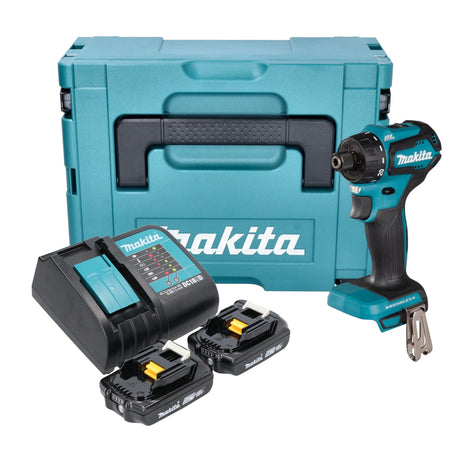 Makita DDF 083 SAJ taladro atornillador inalámbrico 18 V 40 Nm 1/4'' sin escobillas + 2x batería 2,0 Ah + cargador + Makpac