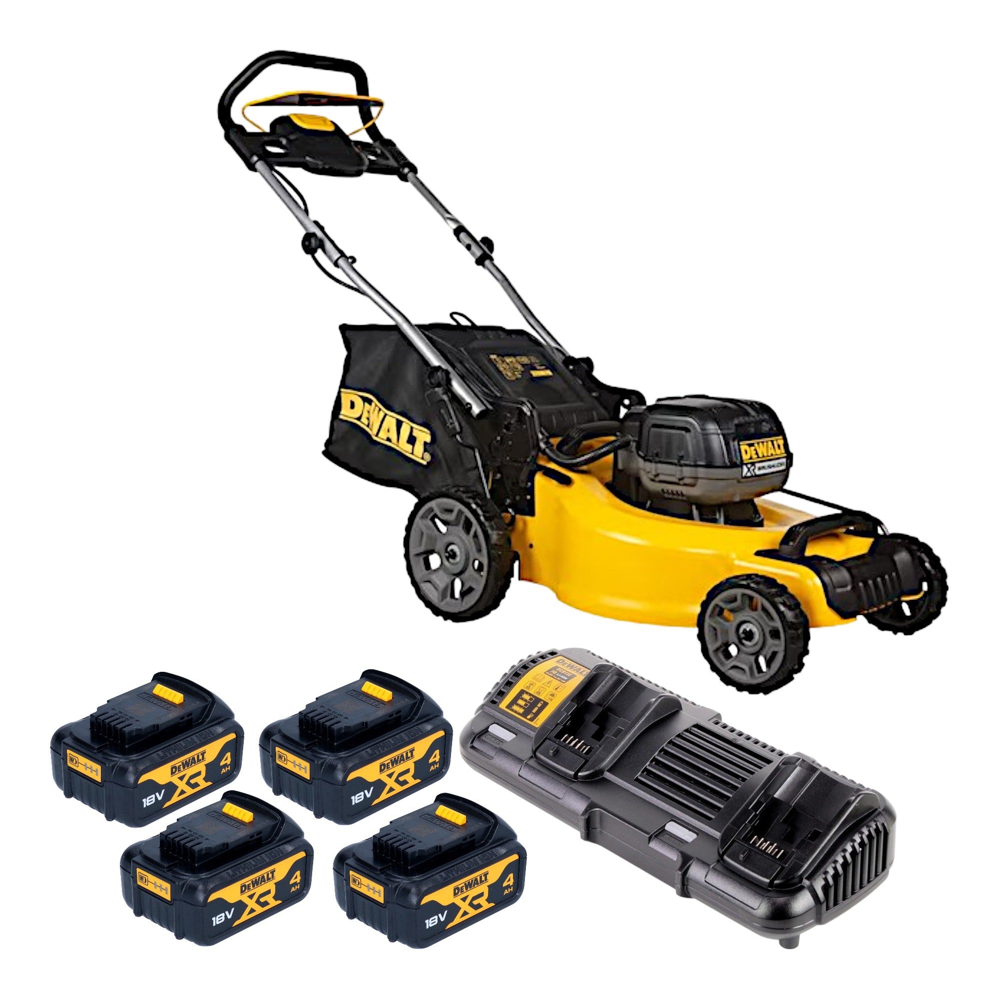 DeWalt DCMW 564 M4 Akku Rasenmaeher 36 V 2x 18 V 48 cm Brushless 4x Akku 4 0 Ah Ladegeraet 0 - toolbrothers