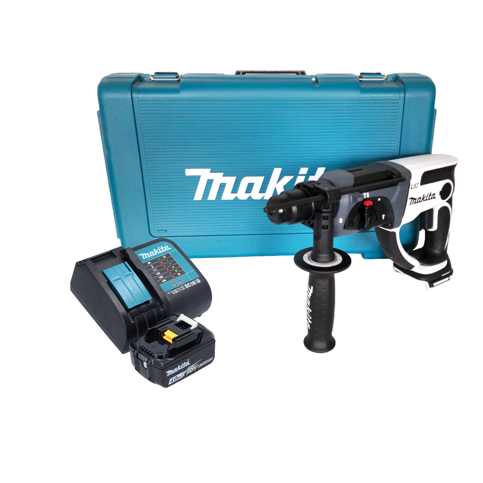 Makita DHR 202 SM1W Akku Bohrhammer 18 V 20 mm 2 0 J weiss 1x Akku 4 0 Ah Ladegeraet Koffer 0 - toolbrothers