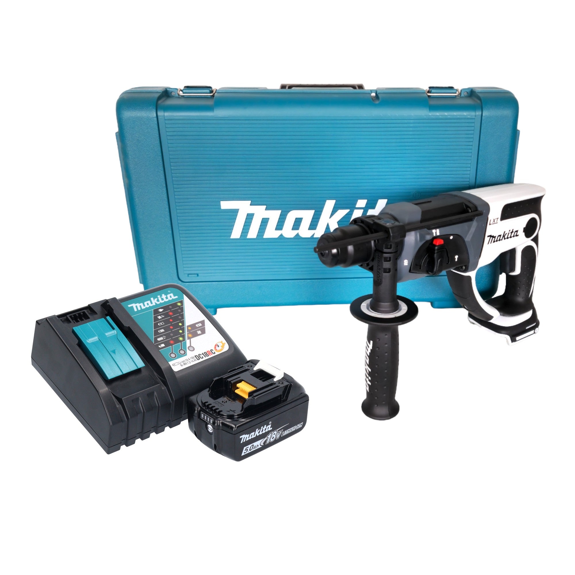 Makita DHR 202 RT1W Akku Bohrhammer 18 V 20 mm 2 0 J weiss 1x Akku 5 0 Ah Ladegeraet Koffer 0 - toolbrothers