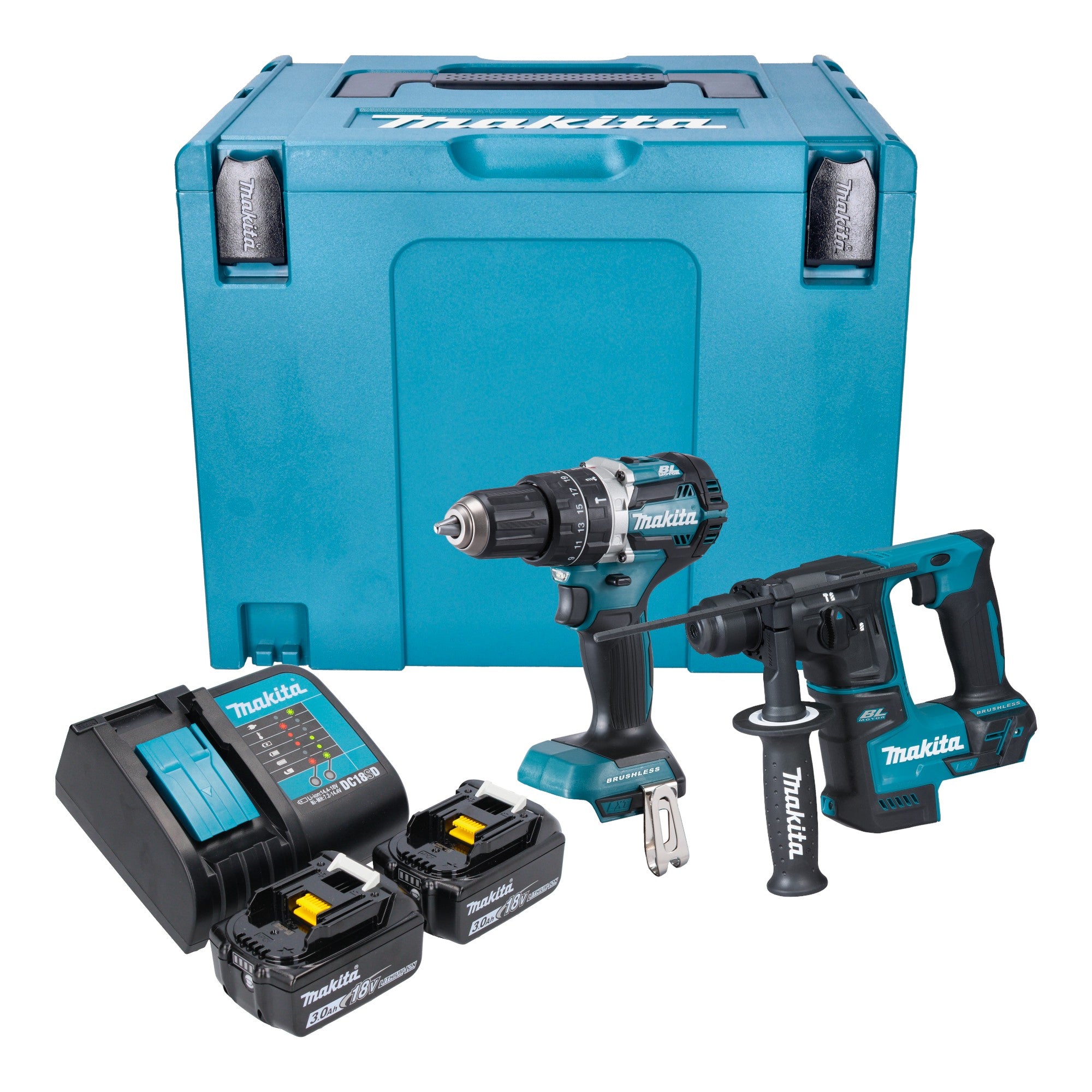 Makita DLX 2278 SFJ Akku Kombo Kit DHP 484 Schlagbohrschrauber 54 Nm DHR 171 Bohrhammer 1 2 J 2x Akku 3 0 Ah Ladegeraet Makpac 0 - toolbrothers