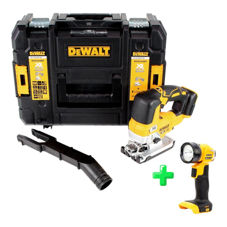 DeWalt DCS 334 NT Scie sauteuse pendulaire sans fil 18V Brushless Solo + TSTAK + DeWalt DCL 040 18V XR Li-Ion Lampe rechargeable