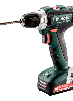 Metabo PowerMaxx BS 12 Zestaw akumulatorowa wiertarko-wkrętarka 12 V 40 Nm ( 601036870 ) + 2x akumulator 2,0 Ah + ładowarka + zestaw akcesoriów + walizka