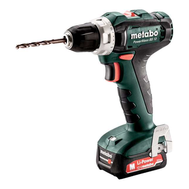 Metabo PowerMaxx BS 12 Set trapano avvitatore a batteria 12 V 40 Nm ( 601036870 ) + 2x batteria ricaricabile 2,0 Ah + caricatore + set di accessori + valigetta