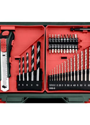 Metabo PowerMaxx SB Basic Set Perceuse-visseuse à percussion sans fil 12 V 34 Nm ( 600385710 ) + 2x batterie 2,0 Ah + chargeur + 41 pces. d'accessoires + coffret