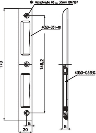 SSF Gâche équerre ( 3000251048 ) aluminium argent équerre profondeur 8 mm DIN gauche / droite