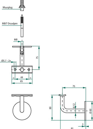 Support de main courante Intersteel ( 3000210972 ) acier inoxydable mat support bombé