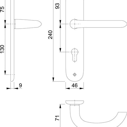 Hoppe Langschildgarnitur Marseille 1138/273P ( 3000252597 ) Aluminium F1 DIN links / rechts