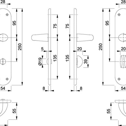 Hoppe Renovationsgarnitur Tôkyô 1710/3334 ( 8000348501 ) Aluminium F1 Entfernung 78 mm
