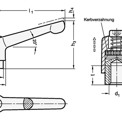 Ganter Verstellbarer Klemmhebel GN 300.1 ( 4601000453 ) d1 M 10 mm Außengewinde