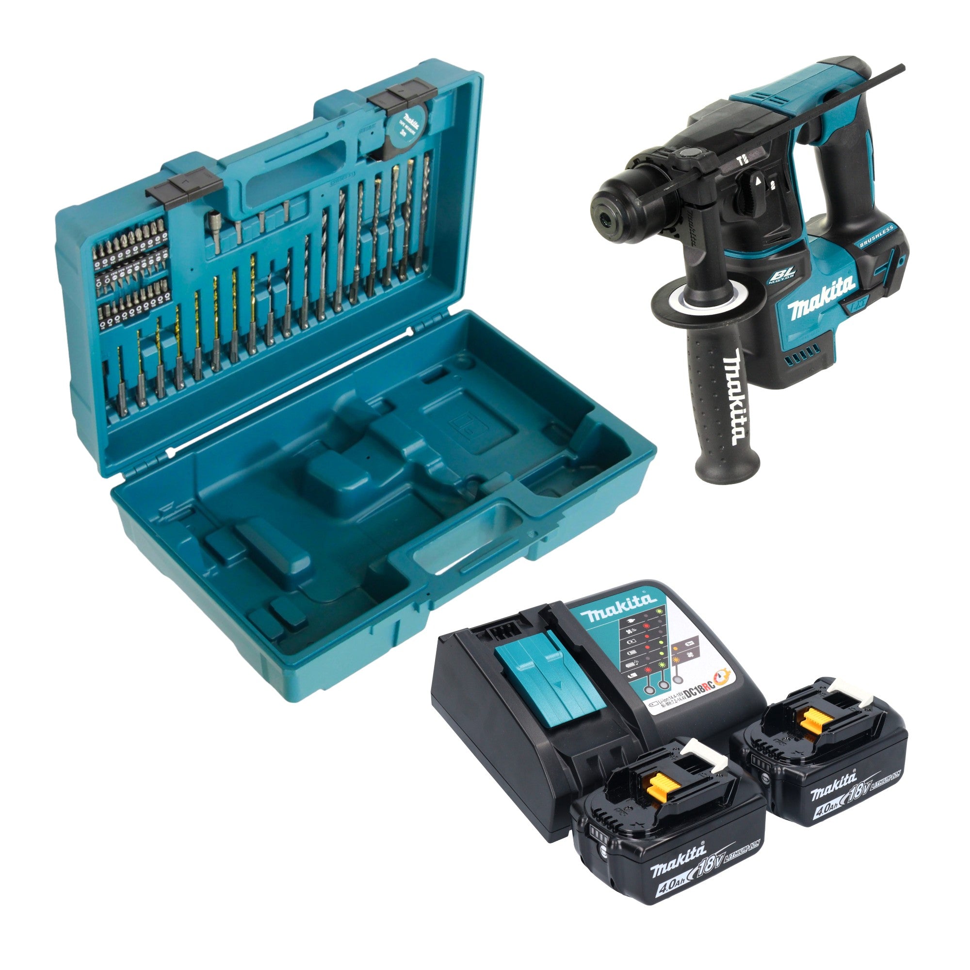 Makita DHR 171 RMX3 Akku Bohrhammer 18 V 1 2 J SDS Plus Brushless 2x Akku 4 0 Ah Ladegeraet 65 tlg Zubehoer Set Koffer 0 - toolbrothers