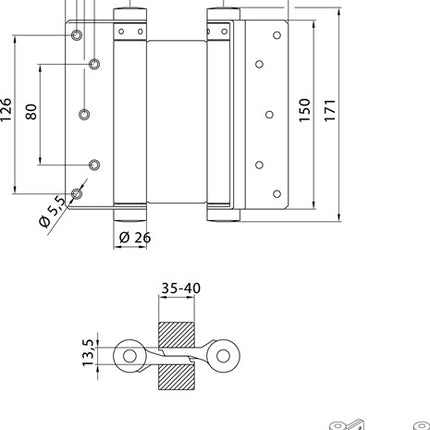 DENI Pendeltürband ( 3000215040 ) Stahl vernickelt 40 kg Türstärke 35-40 mm