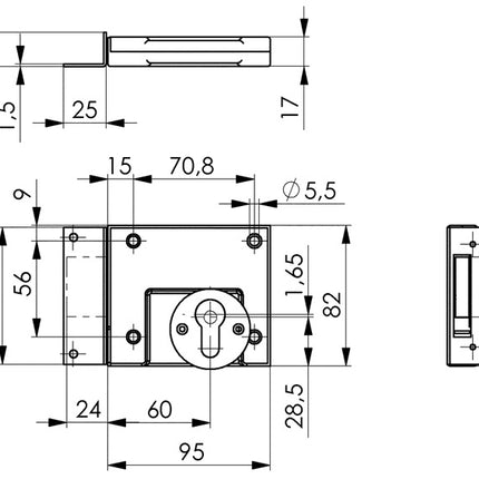 AMF Riegelschloss 49 ( 3311021059 ) DIN links / rechts BB Dornmaß 60 mm
