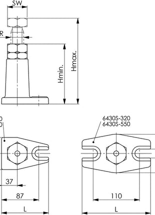 Support à visser AMF n° 6430S Atlas ( 4000833127 ) taille 140 hauteur 100 - 140 mm