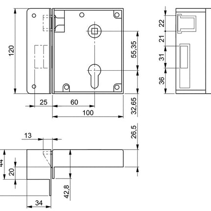 AMF Schließkappenschloss 2 ( 3311021052 ) DIN links PZW Dornmaß 60 mm