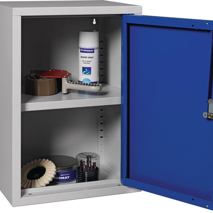 Armadio a muro ( 9000453657 ) H600xL400xP300 mm lamiera piena, 1 ripiano grigio chiaro, RAL 7035/blu genziana, RAL 5010