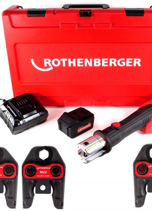 Rothenberger ROMAX 4000 Basic Set Akku Pressmaschine 18V 34 kN + 1x Akku 4,0Ah + Ladegerät + 3x Pressbacken M + Koffer ( 1000001927 ) - Toolbrothers