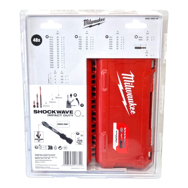 Set di bit Milwaukee Shockwave 1/4" 48 pezzi PH / PZ / TX / HEX ( 4932492005 )
