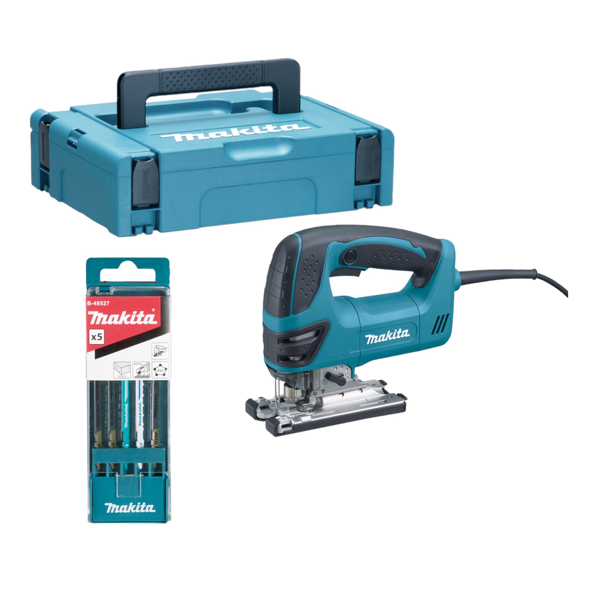 Makita 4350 FCTJ Pendelhub Stichsaege 720 Watt 135 mm 5 tlg Stichsaegeblatt Set Makpac 0 - toolbrothers
