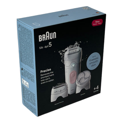 BRAUN Silk Epil 5-060 Epilierer Damen Haarentferner für langanhaltende Haarentfernung + Trimmeraufsatz + Peelingaufsatz Weiß / Flamingorosa