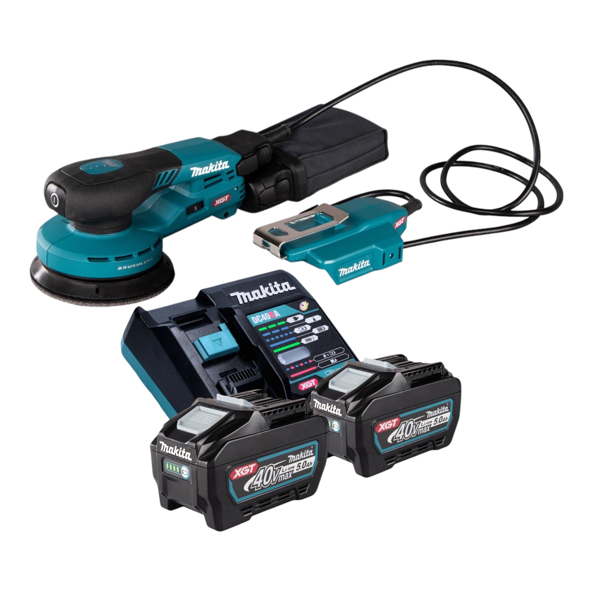 Makita BO 003 CGT201 Akku Exzenterschleifer 40 V max 125 mm 3 0 mm Hub Brushless 2x Akku 5 0 Ah Ladegeraet 0 - toolbrothers