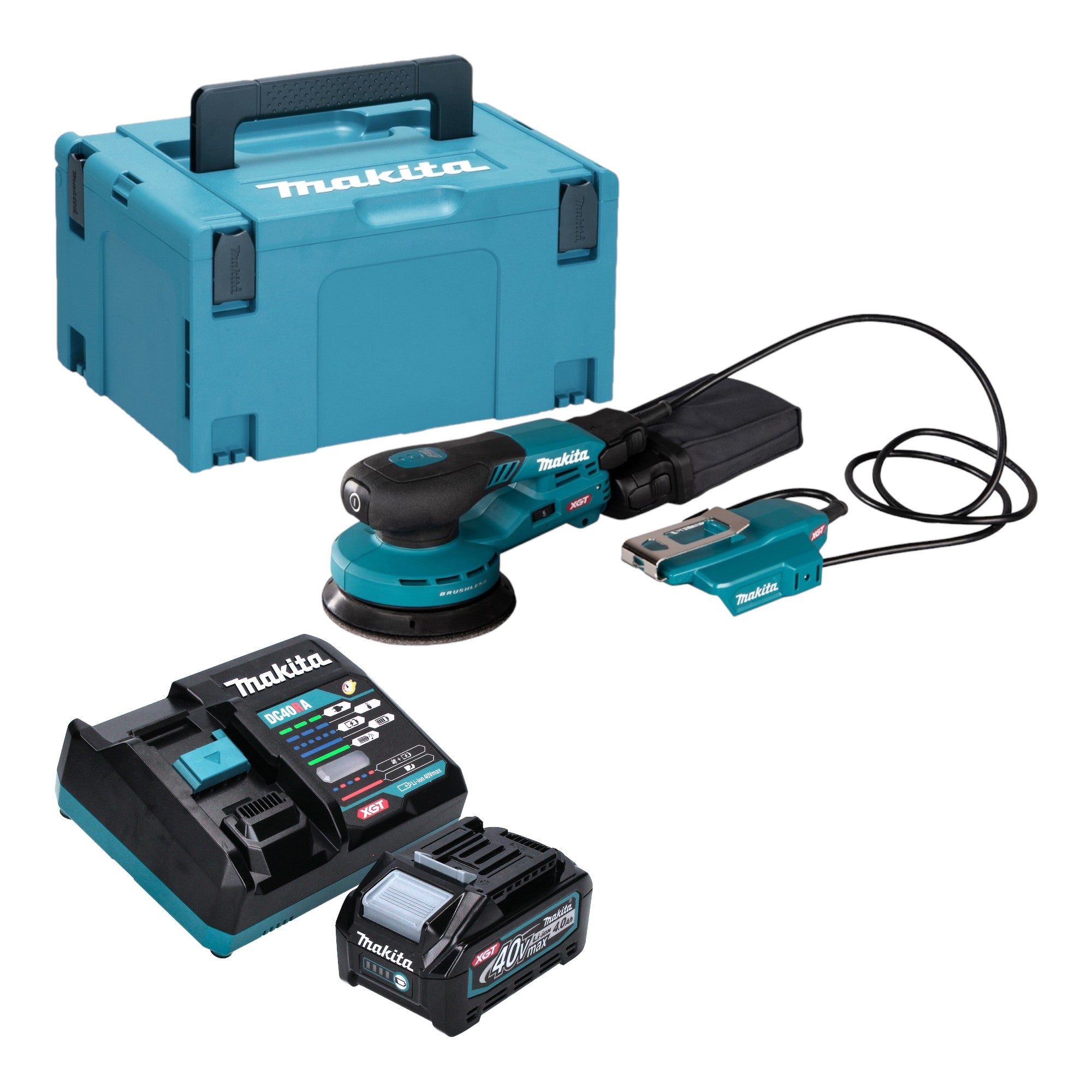 Makita BO 003 CGM101 Akku Exzenterschleifer 40 V max 125 mm 3 0 mm Hub Brushless 1x Akku 4 0 Ah Ladegeraet Makpac 0 - toolbrothers