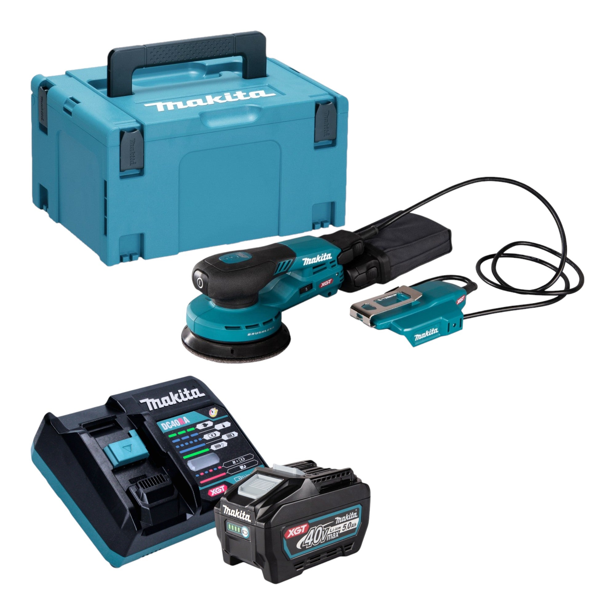 Makita BO 003 CGT101 Akku Exzenterschleifer 40 V max 125 mm 3 0 mm Hub Brushless 1x Akku 5 0 Ah Ladegeraet Makpac 0 - toolbrothers